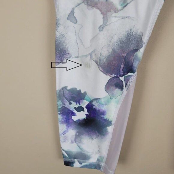 Athleta Size S Floral Mudra Capri Mesh Crop Leggings White Green Purple - Picture 7 of 12